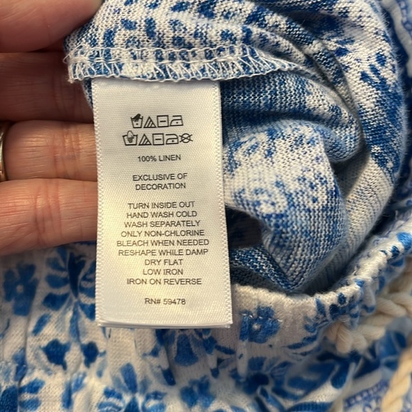 Joie Olivia Blue Floral Border Drawstring 100% Linen Shorts Sz M NWT - Picture 6 of 7